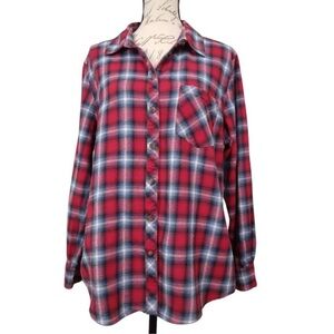 Blue Mountain Red Blue Plaid Flannel Button Up Shirt Size XL